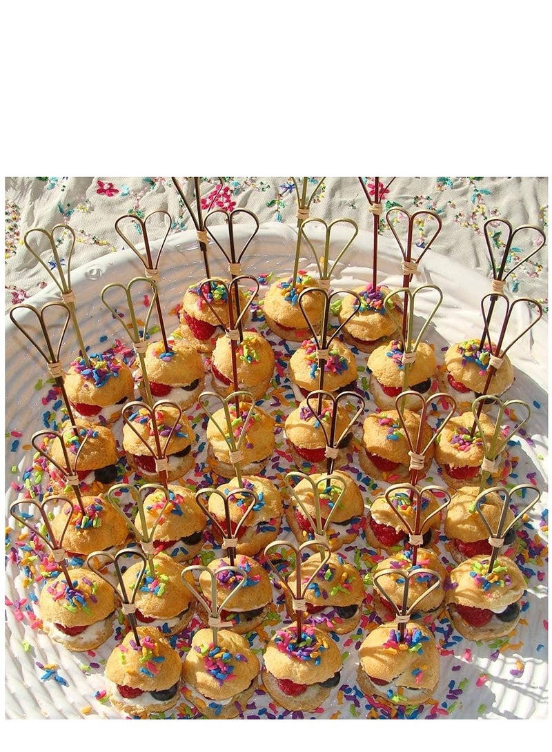 KASTWAVE Cocktail Sticks Toothpicks Party Supplies Bamboo Picks Knot Skewers Toothpicks Sticks Decorative Appetizers BBQ 100 Count (Heart Shaped) - Image 5