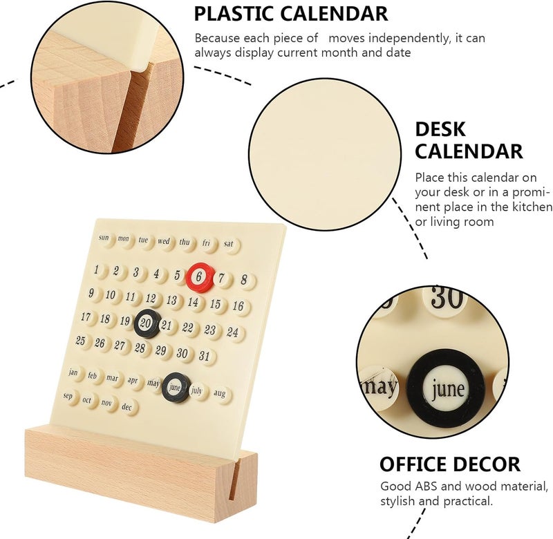 Perpetual Ring Desk Calendar with Base, White Plastic Mini Desktop Calendar for Office and Home, Monthly and Daily Date Display Organizer - Image 3