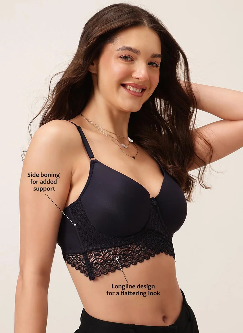 Clovia Blue Clovia Padded Underwired Full Coverage Longline Bralette in Navy for Women | Best Price UAE