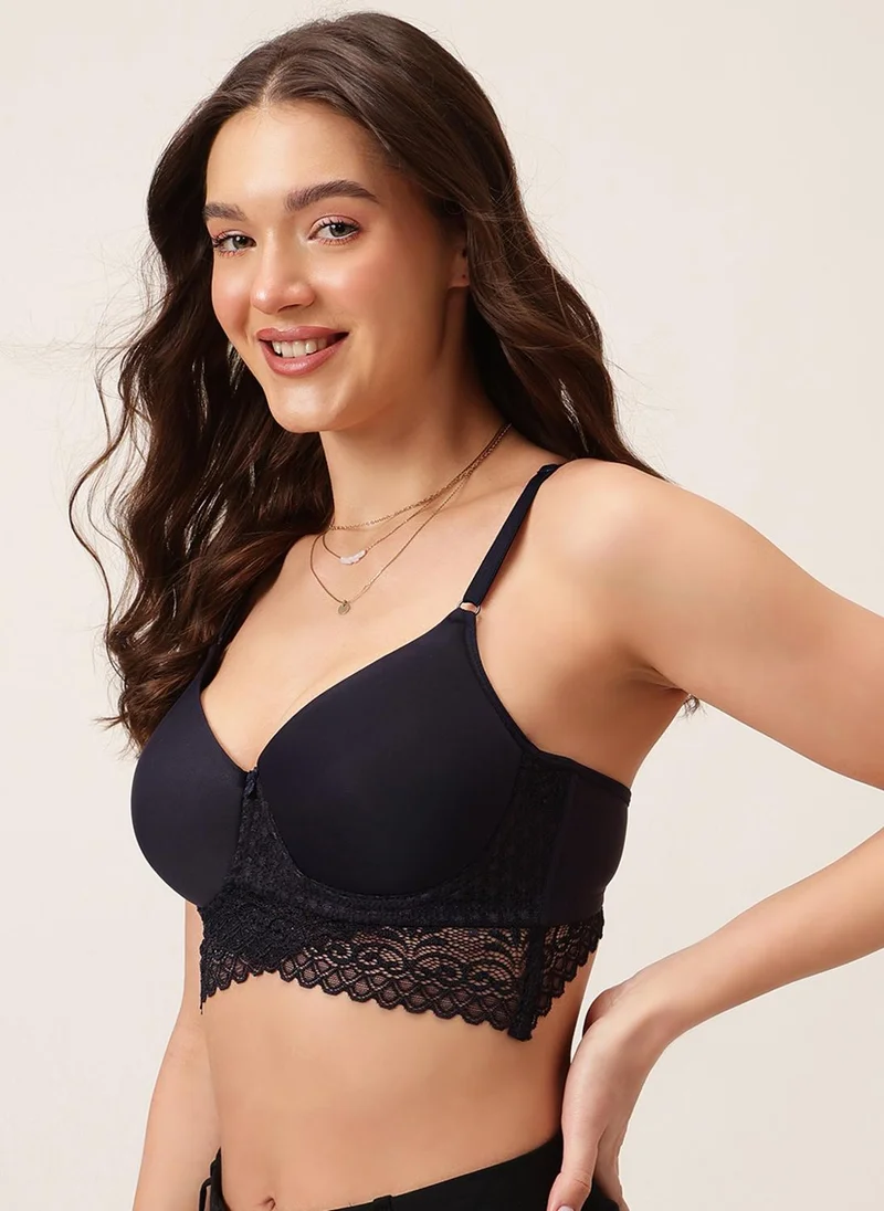Clovia Blue Clovia Padded Underwired Full Coverage Longline Bralette in Navy for Women | Best Price UAE