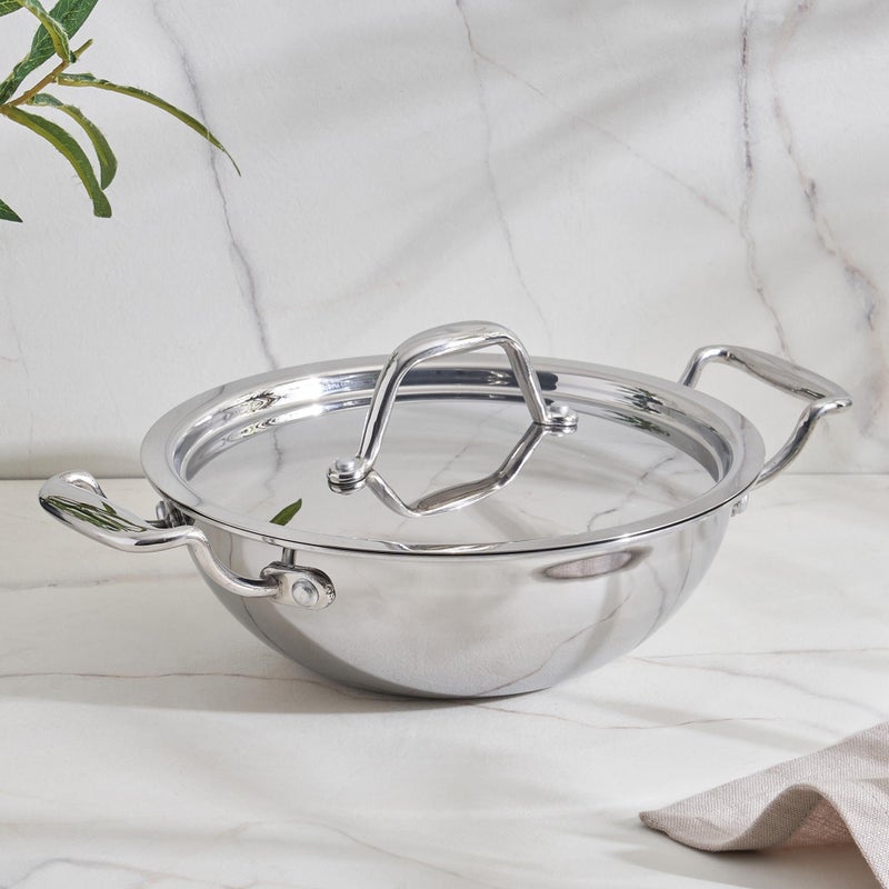 Home Centre Valeria Carin Stainless Steel Kadhai with Lid - 28cm - Image 1