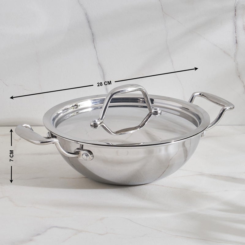 Home Centre Valeria Carin Stainless Steel Kadhai with Lid - 28cm - Image 3
