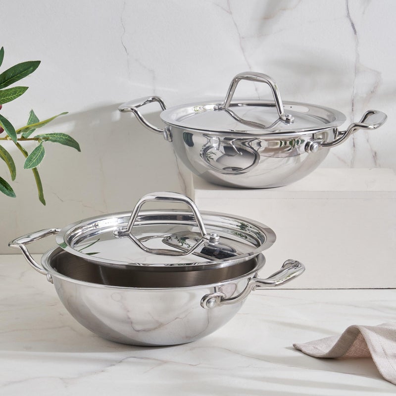 Home Centre Valeria Carin Stainless Steel Kadhai with Lid - 28cm - Image 2