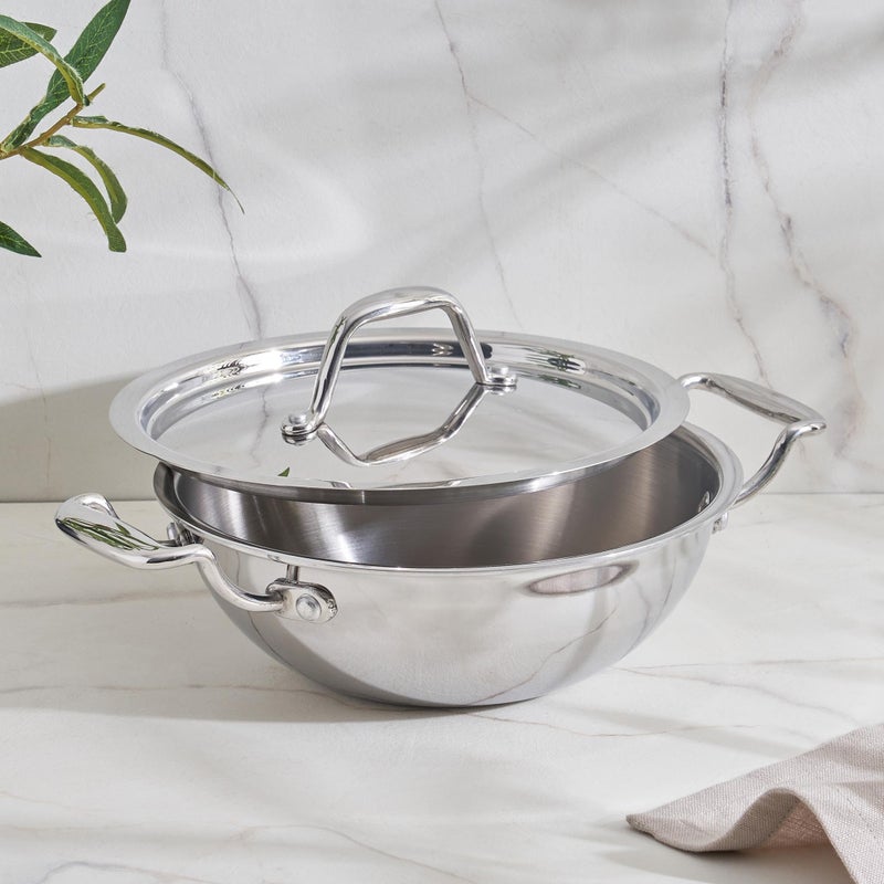 Home Centre Valeria Carin Stainless Steel Kadhai with Lid - 28cm - Image 5