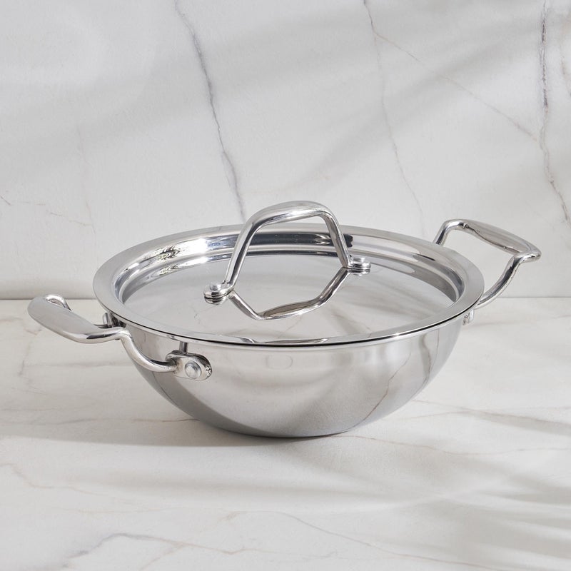 Home Centre Valeria Carin Stainless Steel Kadhai with Lid - 28cm - Image 4