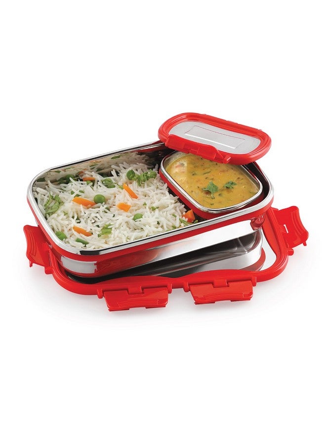 Cello CELLO Click it Steel Insulated Lunch Box, Medium, 925ml, Red | 2 Container Tiffin for Adults | Snacks Tiffin for Kids with Veg Box | Leak-Proof & Unbreakable Lid | Ideal for Office, School, College  - Image 1
