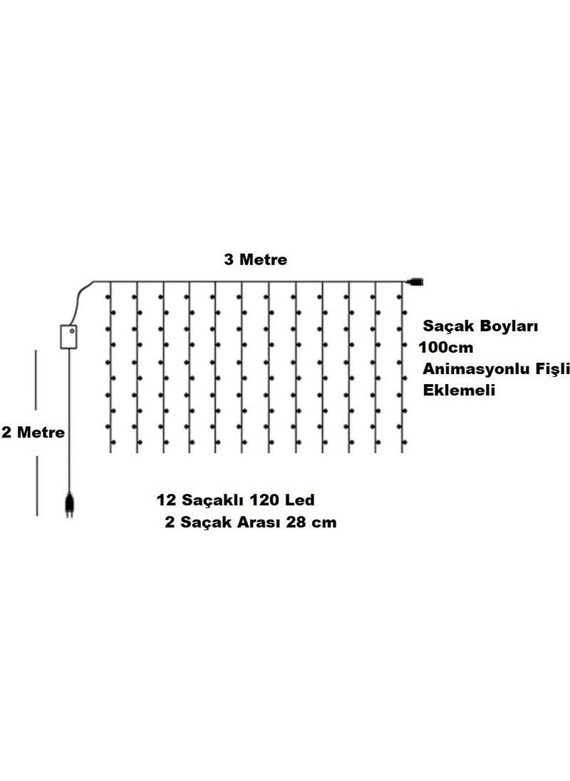 Technosmart 3x1 Meter Curtain with LED Animation, 12 Fringes, Cable Plug, Addable 8 Functions  - Image 5