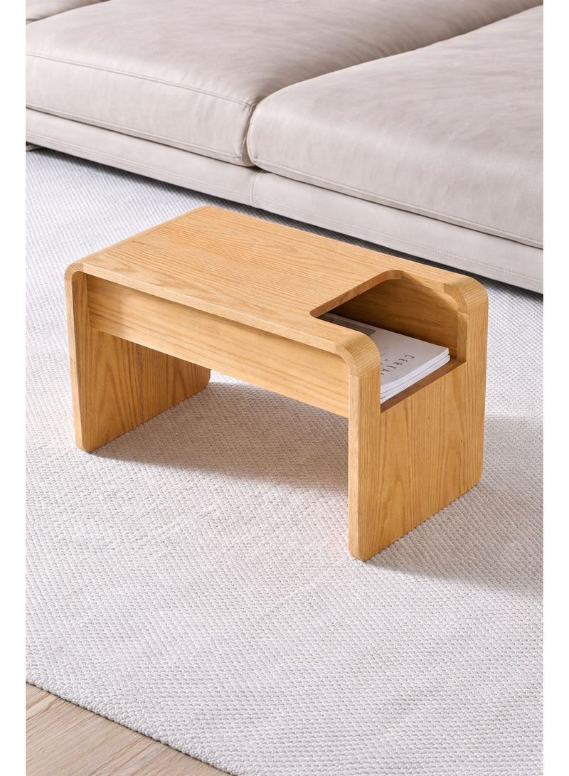 Slide C Shaped Side Table with Storage – Solid Wood Sofa Table for Living Room, Bedside and Laptop Use – Space Saving Modern Design (Light Brown) - Image 4