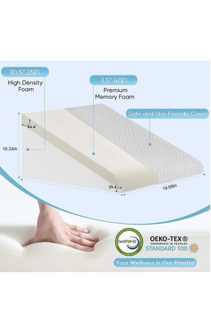 Arabest 1 pcs Wedge Pillow for Sleeping Bed Wedge Pillow for After Surgery Triangle Pillow Wedge for Acid RefluxGerd Snoring Post Surgery Leg Back Pain Relief - Soft Memory Foam Top Washable Cover - Image 3