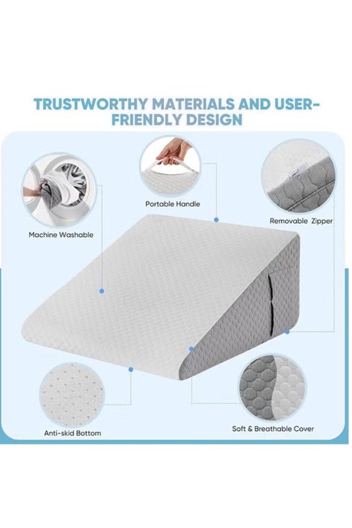 Arabest 1 pcs Wedge Pillow for Sleeping Bed Wedge Pillow for After Surgery Triangle Pillow Wedge for Acid RefluxGerd Snoring Post Surgery Leg Back Pain Relief - Soft Memory Foam Top Washable Cover - Image 2