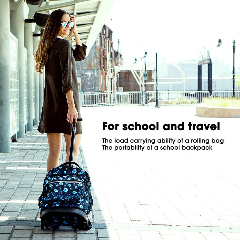 J World New York J World Sundance Laptop Rolling Backpack for Girls Boys. Roller Bookbag with Wheels, Skyshroom - Image 2