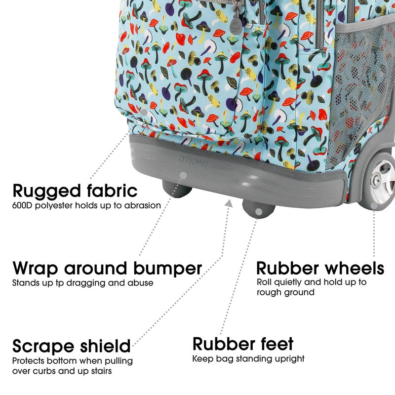 J World New York J World Sundance Laptop Rolling Backpack for Girls Boys. Roller Bookbag with Wheels, Skyshroom - Image 4