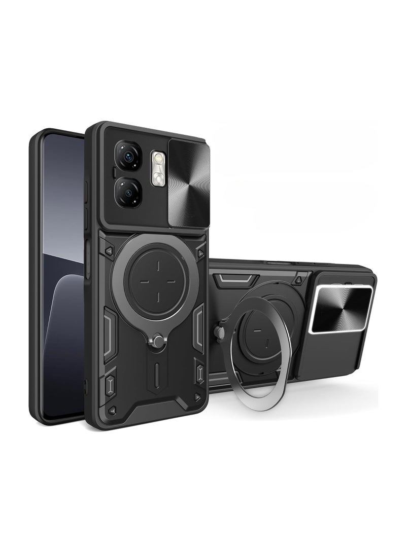 عام حافظة مغناطيسية متوافقة مع Infinix Smart 9 / Hot 50i (6.7 بوصة) - بغطاء منزلق لحماية العدسة وحامل دوار 360°، غطاء خلفي مقاوم للسقوط - Image 1