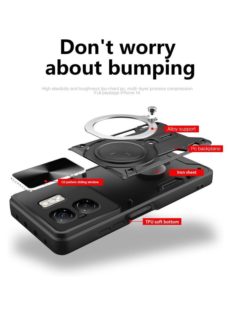 عام حافظة مغناطيسية متوافقة مع Infinix Smart 9 / Hot 50i (6.7 بوصة) - بغطاء منزلق لحماية العدسة وحامل دوار 360°، غطاء خلفي مقاوم للسقوط - Image 2