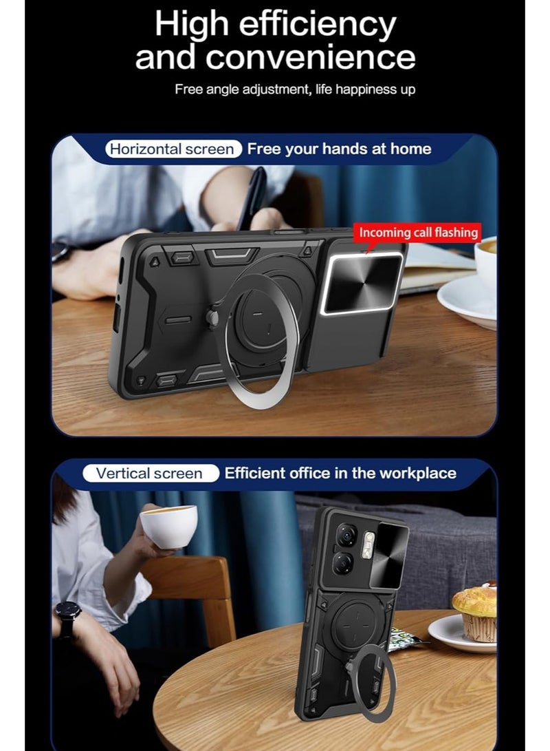 عام حافظة مغناطيسية متوافقة مع Infinix Smart 9 / Hot 50i (6.7 بوصة) - بغطاء منزلق لحماية العدسة وحامل دوار 360°، غطاء خلفي مقاوم للسقوط - Image 3