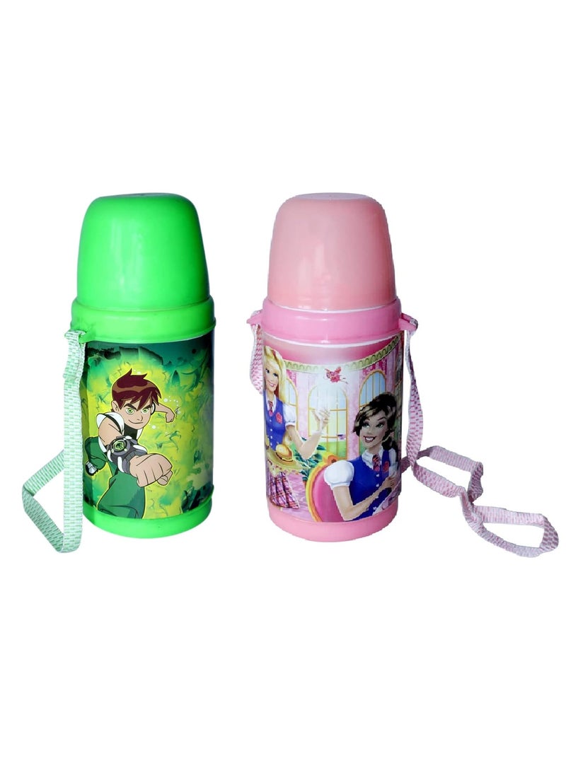 Inaaya INAAYA Cartoon Printed School Water Bottle For Boys And Girls Multicolor Set Of 2  - Image 1