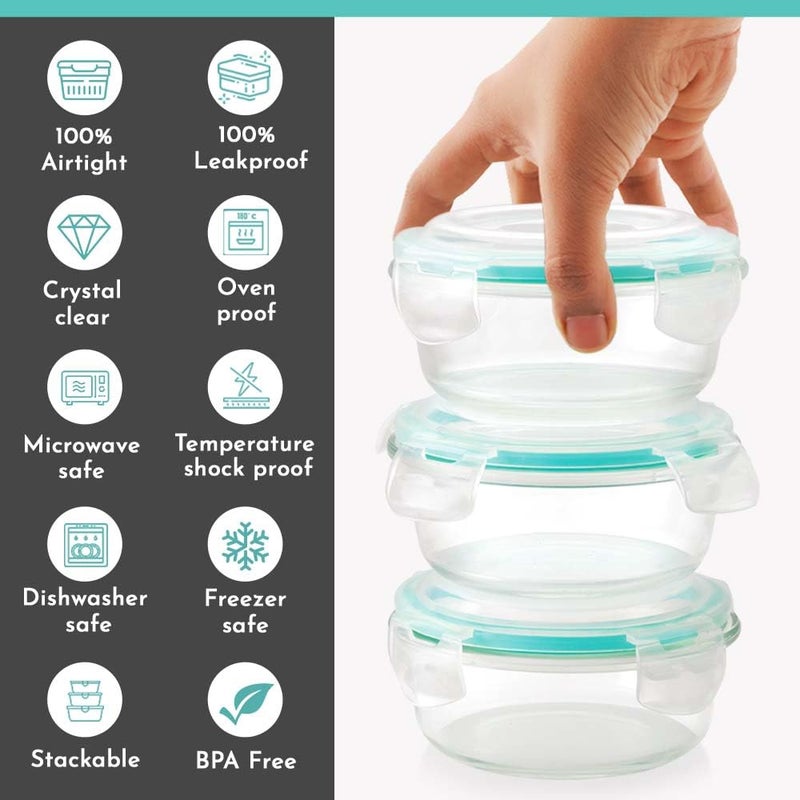 Magnus Magnus Vivid Glass Lunch Box with Vertical Pouch and Fixed Clip, 1 S S Bottle (700ml) and 3 Round Airtight, Leakproof, Microwave Safe Borosilicate Glass Containers, 400 ML Each - Premium Lunch Boxes  - Image 5