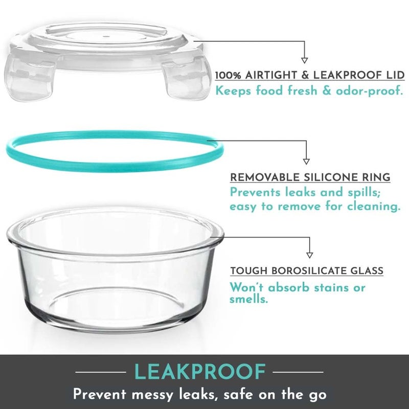 Magnus Magnus Vivid Glass Lunch Box with Vertical Pouch and Fixed Clip, 1 S S Bottle (700ml) and 3 Round Airtight, Leakproof, Microwave Safe Borosilicate Glass Containers, 400 ML Each - Premium Lunch Boxes  - Image 4