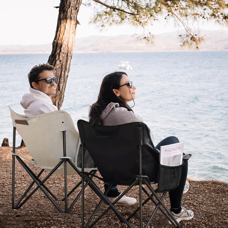 Folding Moon Chair, Portable Lightweight Camping Chair with Side Pocket, Foldable Backpacking Chair Ultra Durable for Outdoor Hiking Beach Travel with Carrying Bag - Image 2