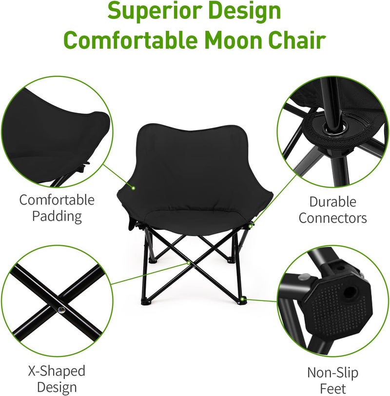 Folding Moon Chair, Portable Lightweight Camping Chair with Side Pocket, Foldable Backpacking Chair Ultra Durable for Outdoor Hiking Beach Travel with Carrying Bag - Image 3