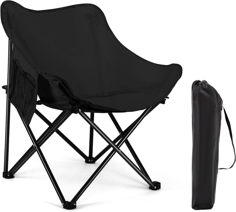 Folding Moon Chair, Portable Lightweight Camping Chair with Side Pocket, Foldable Backpacking Chair Ultra Durable for Outdoor Hiking Beach Travel with Carrying Bag - Image 1