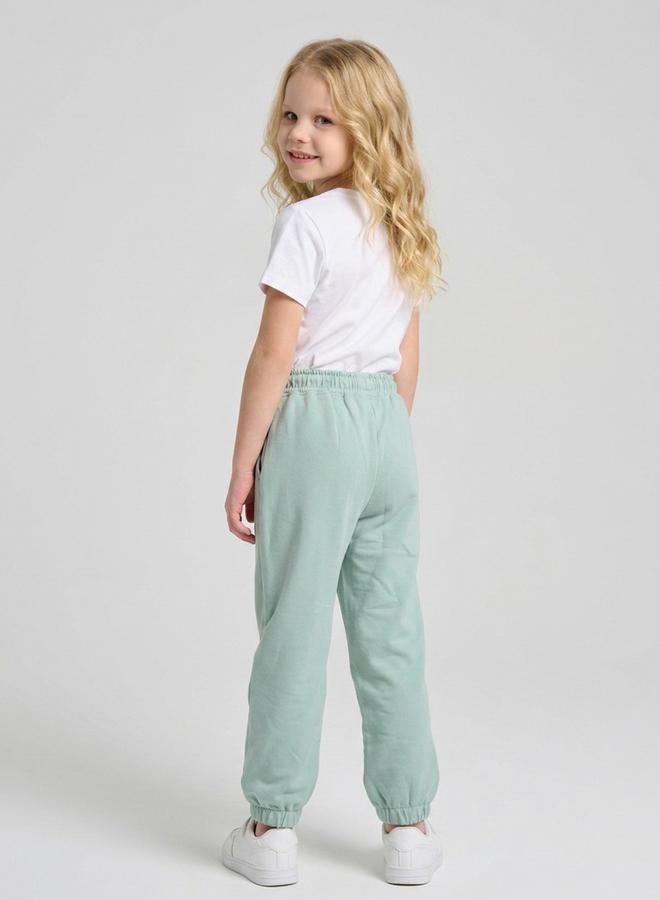 Take Two Girls Green Pintuck Details Printed Joggers By Juniorloom - Image 3