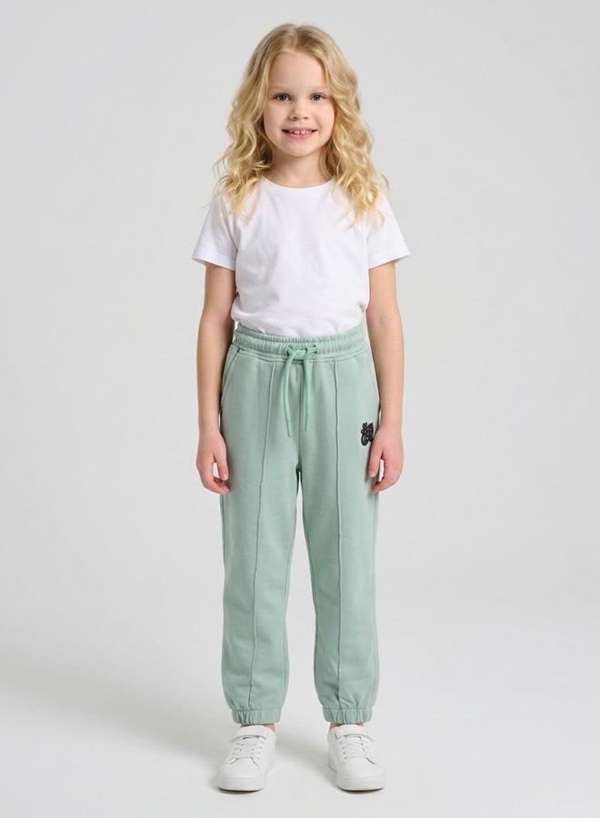 Take Two Girls Green Pintuck Details Printed Joggers By Juniorloom - Image 1