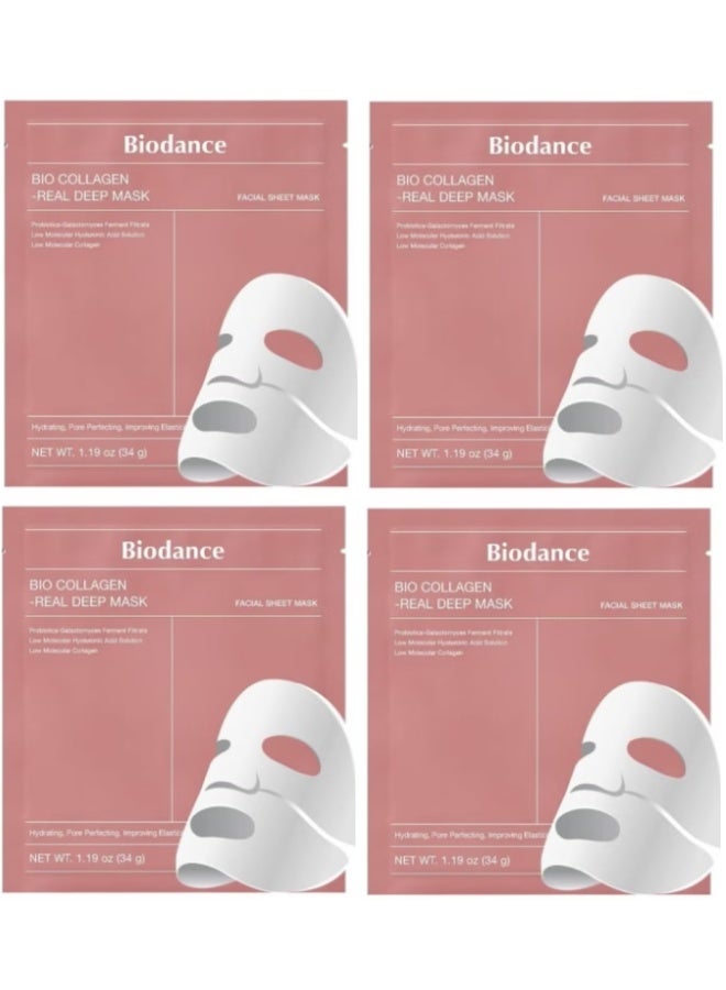 Biodance Bio Collagen Real Deep Mask Hydrating Overnight Hydrogel Mask Pore Minimizing Elasticity Improvement X 34 ml × 4