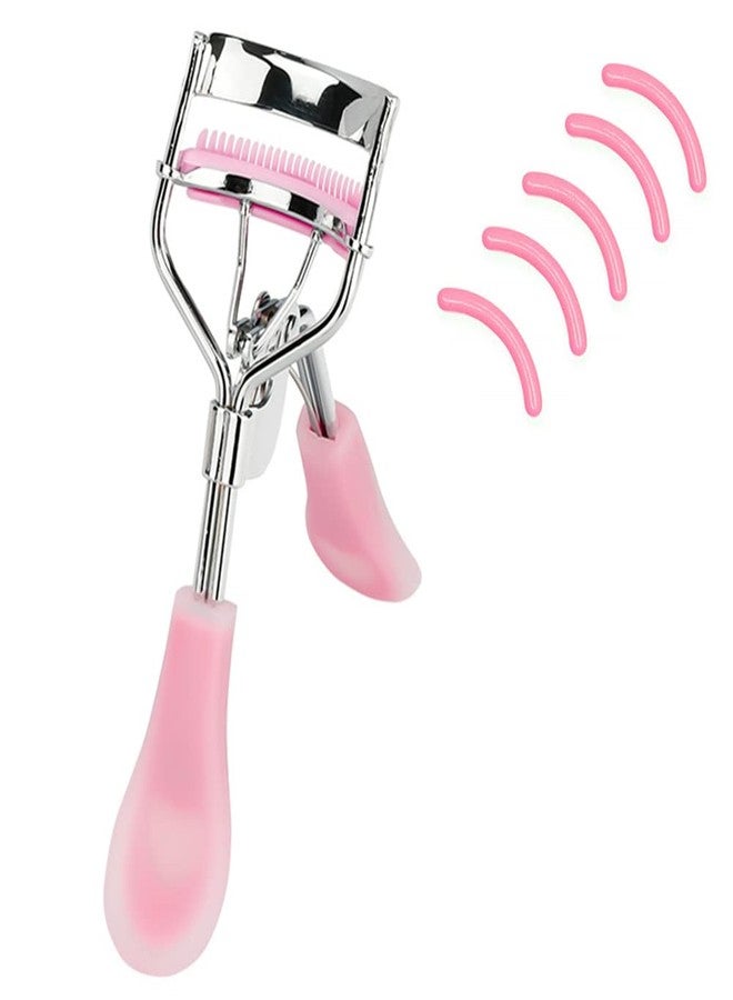 MERVK Anzline Stainless Steel Eyelash Curlers with Built-in Comb Beauty Eyelashes Curlers Eyelash Cliper with 5 Replacement Silicone Refill Pads (Pink-1) - Image 1