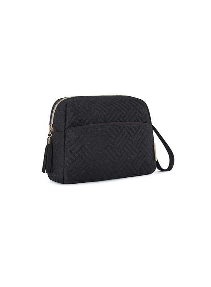 BAGSMART Cosmetic Pouch, Elegant Roomy Makeup Bag,Travel Zipper Pouch,Water-resistant Toiletry Bag,Makeup Accessories Organizer,Black - Image 1