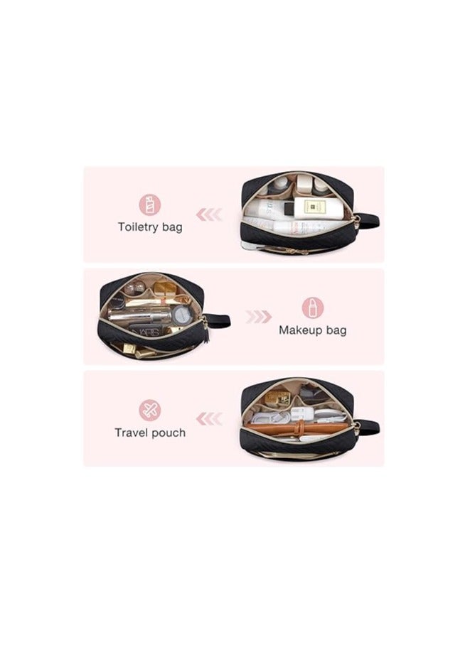 BAGSMART Cosmetic Pouch, Elegant Roomy Makeup Bag,Travel Zipper Pouch,Water-resistant Toiletry Bag,Makeup Accessories Organizer,Black - Image 2