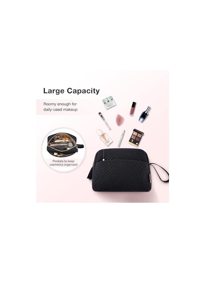 BAGSMART Cosmetic Pouch, Elegant Roomy Makeup Bag,Travel Zipper Pouch,Water-resistant Toiletry Bag,Makeup Accessories Organizer,Black - Image 4