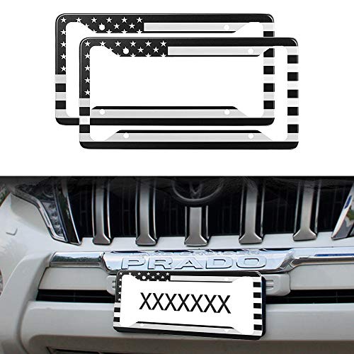 Vankcp Universal USA Flag License Plate Holder Set, Vankcp Black Aluminum Alloy License Plate Frame, 2Pcs Patriotic License Plate Frame Matching with Screw Cover Set and Tire Valve Cover Set - Image 4