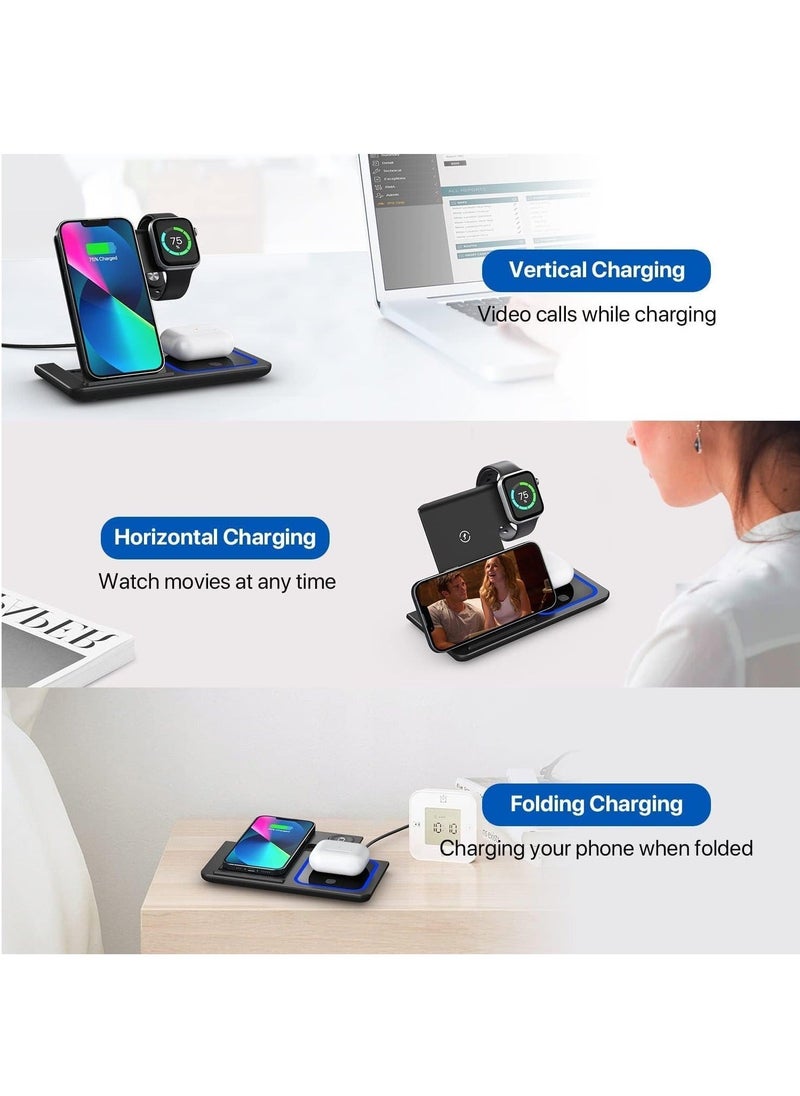 Generic - Wireless Charger, 3-in-1 Wireless Charging Station, Fast Wireless Charger Stand for iPhone, Apple Watch,  Apple AirPods, Samsung Galaxy Series (Black) - Image 1