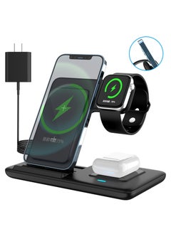 Wireless Charger, 3-in-1 Wireless Charging Station, Fast Wireless Charger Stand for iPhone, Apple Watch,  Apple AirPods, Samsung Galaxy Series (Black)