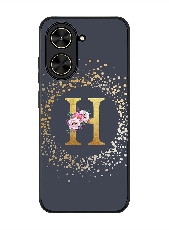 Stylizedd For Xiaomi Poco C71 / Redmi A5 4G Case,Slim fit Camera Protection, Shockproof Thin Phone cover  - Custom Monogram Floral - H  (Grey ) - Image 1