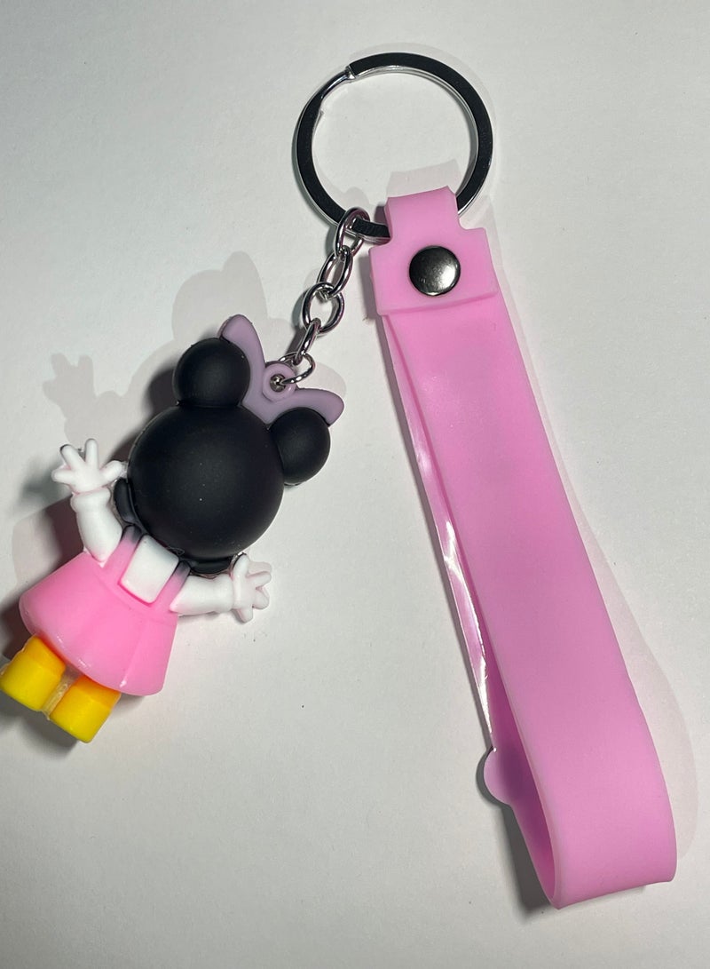 Distinguished cartoon keychain cute accessory Mickey Mouse and Minnie Mouse keychain with ribbon that fits in the car purse and bag cute creative gift - Image 3