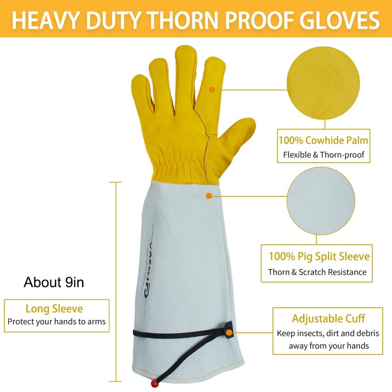 GLOSAV Gardening Gloves Thorn Proof for Rose Pruning & Cactus Trimming, Long Leather Garden Gloves for Women & Men (Large) - Image 2