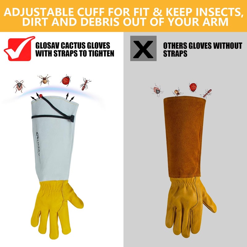 GLOSAV Gardening Gloves Thorn Proof for Rose Pruning & Cactus Trimming, Long Leather Garden Gloves for Women & Men (Large) - Image 3