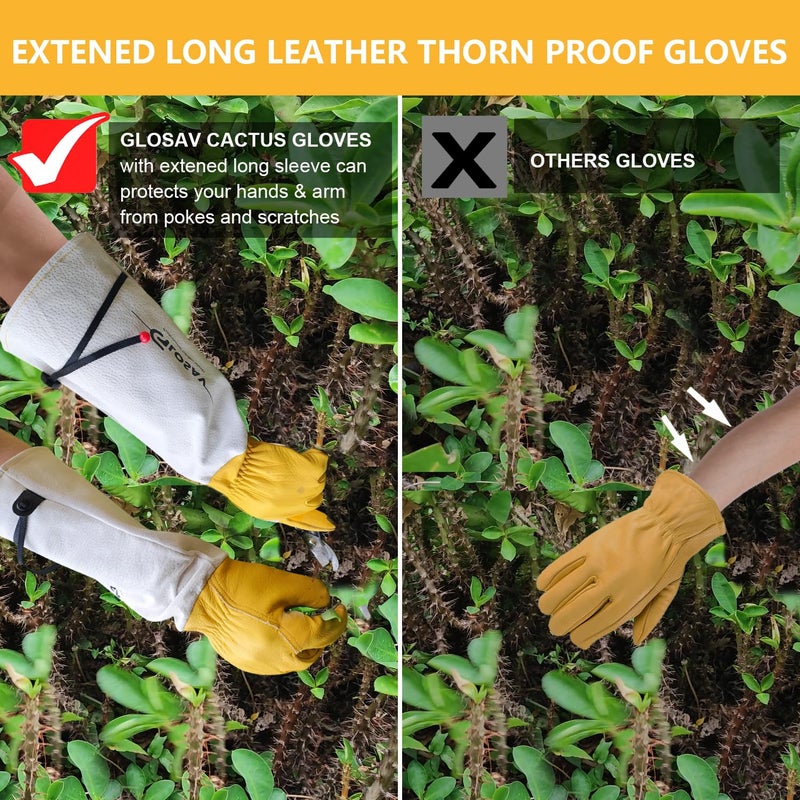 GLOSAV Gardening Gloves Thorn Proof for Rose Pruning & Cactus Trimming, Long Leather Garden Gloves for Women & Men (Large) - Image 4