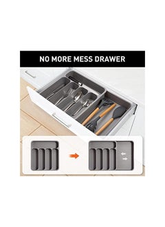 X spring Drawer Organizer Expandable Silverware Organizer Silverware Drawer Organizer Silverware Storage Utensil Tray Utensil Drawer Organizer For Spoons Forks Knives (White)  - Image 4