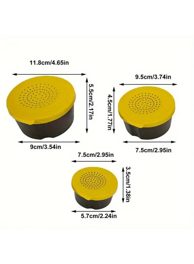3 Pieces Lightweight Fishing Bait Storage Box with Lid Yellow Portable Ventilation Design - Image 3