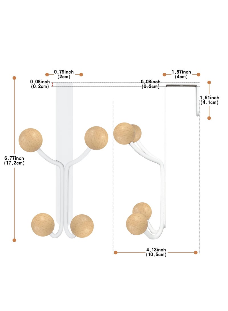 Over Door Hooks Set of 2 White Metal and Wood Hangers for Clothes Hats Robes Towels - Image 2