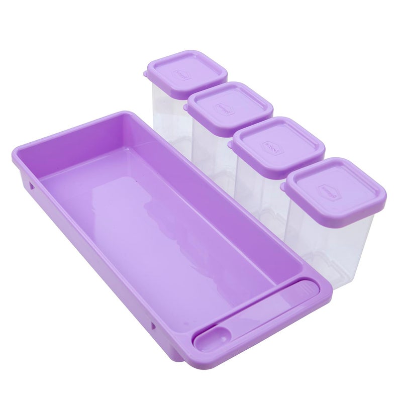 Gluman Plastic Masala Container Set With Organiser Tray And SpoonSpice Organiser With PrePrinted Sticker Labels100 Food GradeDishwasher SafeFreezer SafeMicrowave SafeReusablePurpleBlue - Image 2