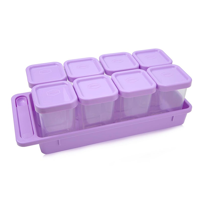 Gluman Plastic Masala Container Set With Organiser Tray And SpoonSpice Organiser With PrePrinted Sticker Labels100 Food GradeDishwasher SafeFreezer SafeMicrowave SafeReusablePurpleBlue - Image 1