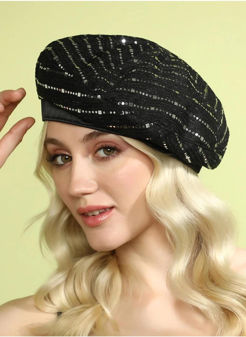 صوص هاوت Mirrored Beret Hat - Midnight Black