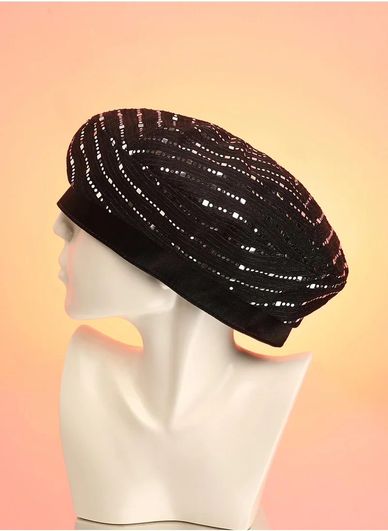 Haute Sauce Mirrored Beret Hat - Midnight Black