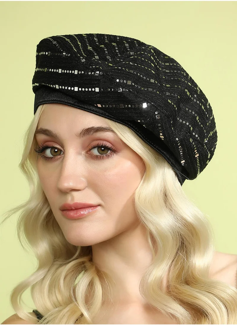 Haute Sauce Mirrored Beret Hat - Midnight Black