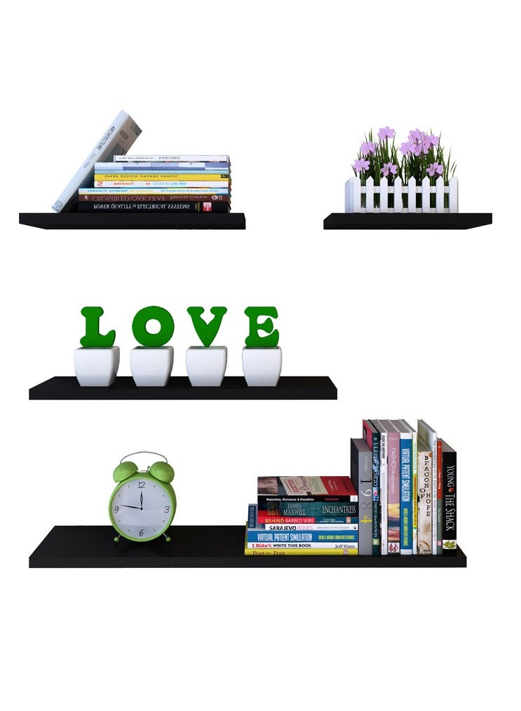 DUNISO 4 Pcs Wood Floating Shelves for Wall，Decorative Wood Shelves for Home，Invisible Wall Mounted Display Shelf，Storage & Organization for Living Room, Bedroom, Kitchen, Bathroom, Office, Black  - Image 1