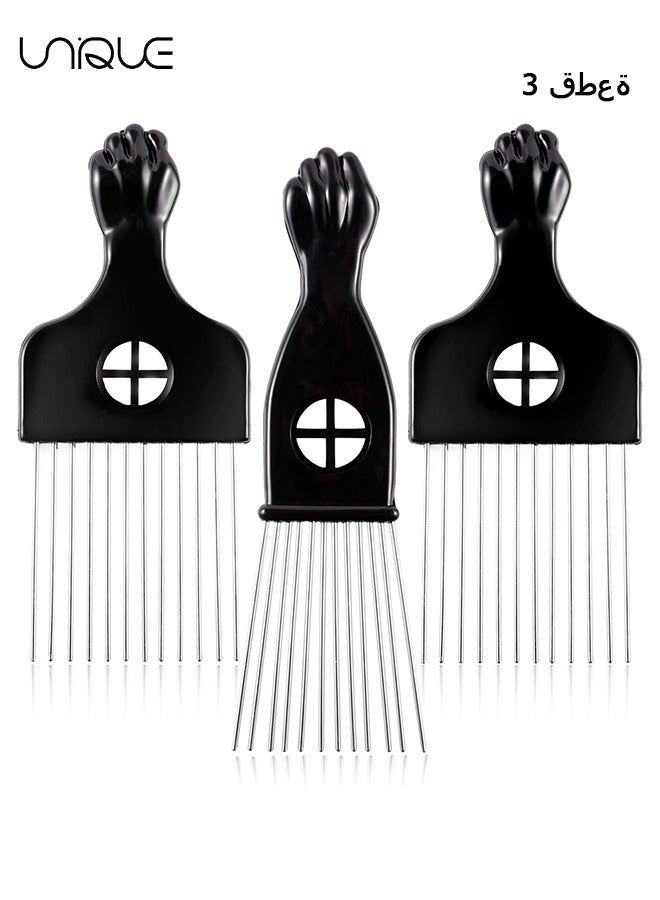 Unique Metal Hair Pick, 3 Pack Wide Tooth Afro Pick for Men, Hair pick for Curly Hair for Women, Afro Pick Lift Pick Comb Tool for Wig Braid Detangle, Hair Styling - Image 1